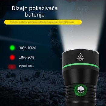 Potapljačka svjetiljka, LED 10W, Vanjska baterija: 2x18650/2x26650, Aluminijska legura kućište, Vodootporna
