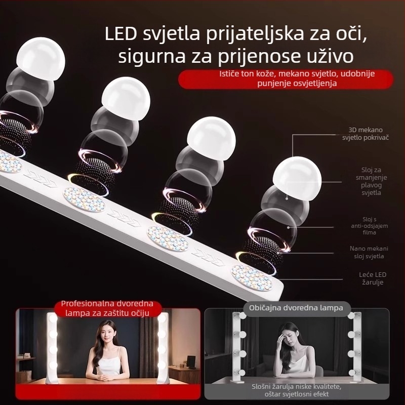 LED rasvjeta za live streaming na stolnom računalu - rasvjeta za šminku s četverorednim panelom, 24W, 110V, tri temperaturne boje