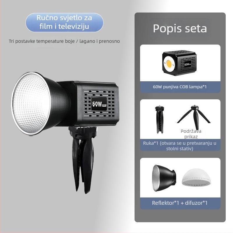 YM-S60 COB LED vanjska rasvjeta za fotografiju – ručna, prijenosna rasvjeta za live streaming i fotografiju, 60W, ugrađena baterija