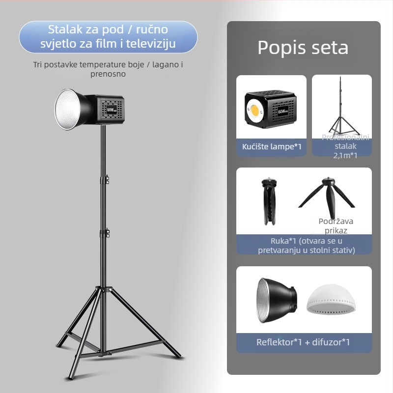 YM-S60 COB LED vanjska rasvjeta za fotografiju – ručna, prijenosna rasvjeta za live streaming i fotografiju, 60W, ugrađena baterija