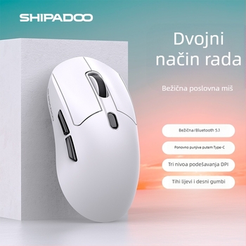 Bežični gaming miš A7 s dvostrukim načinom, 4800 DPI, 6 tipki, USB, 2.4G + Bluetooth, doseg 10 m, punjiva litijska baterija
