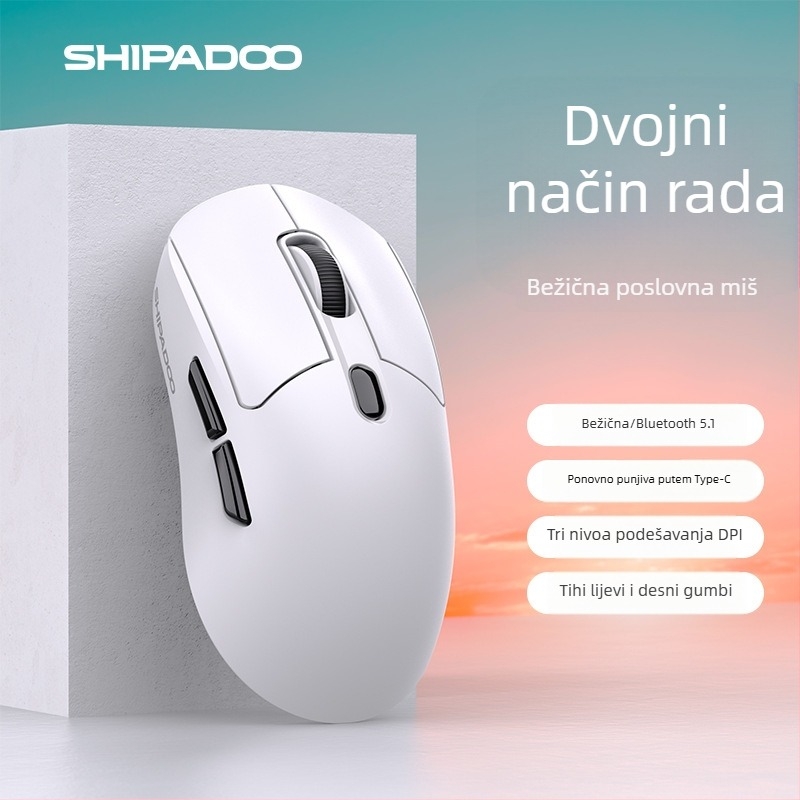 Bežični gaming miš A7 s dvostrukim načinom, 4800 DPI, 6 tipki, USB, 2.4G + Bluetooth, doseg 10 m, punjiva litijska baterija