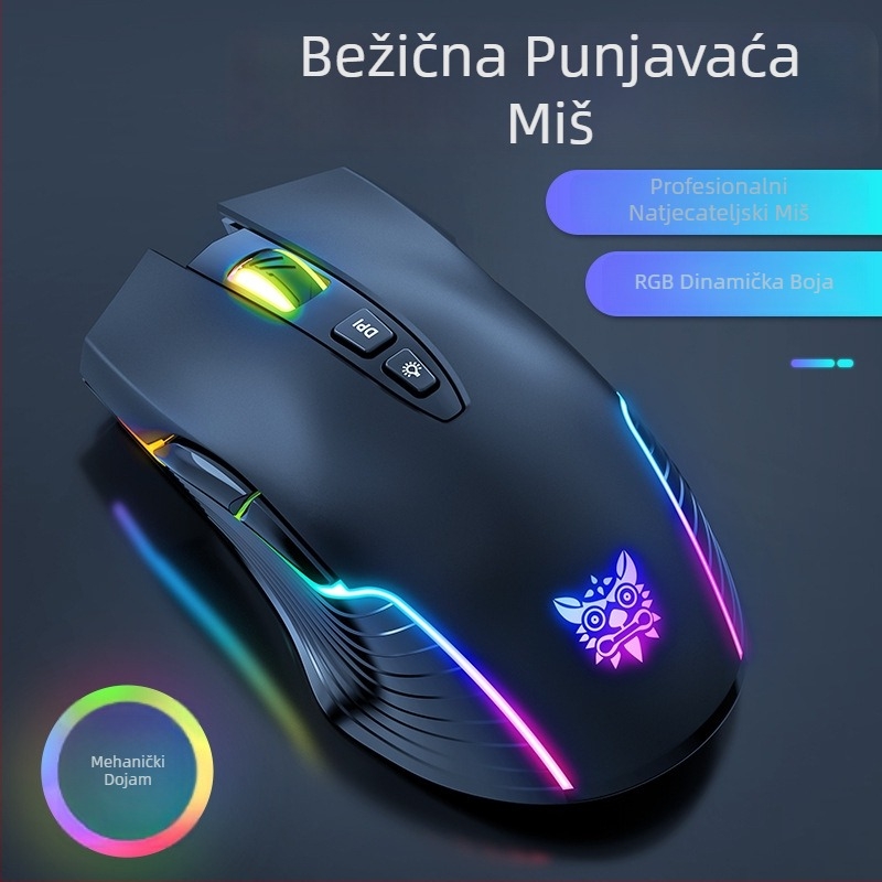 ONIKUMA bežična optička gaming miš, 7 tipki, 2.4G bežična veza, USB punjenje, RGB rasvjeta, kompatibilan s PC