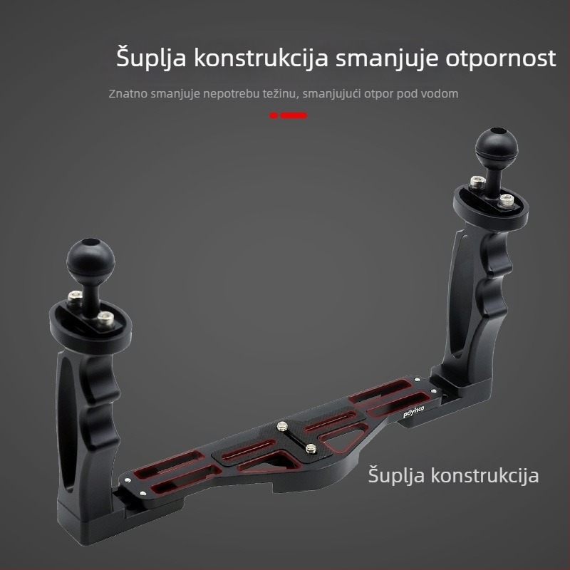 Aluminijski dvostrani držač za podvodnu kućište GoPro/Xiaoyi, model PY-046, 3 čvora, težina 0,556 kg