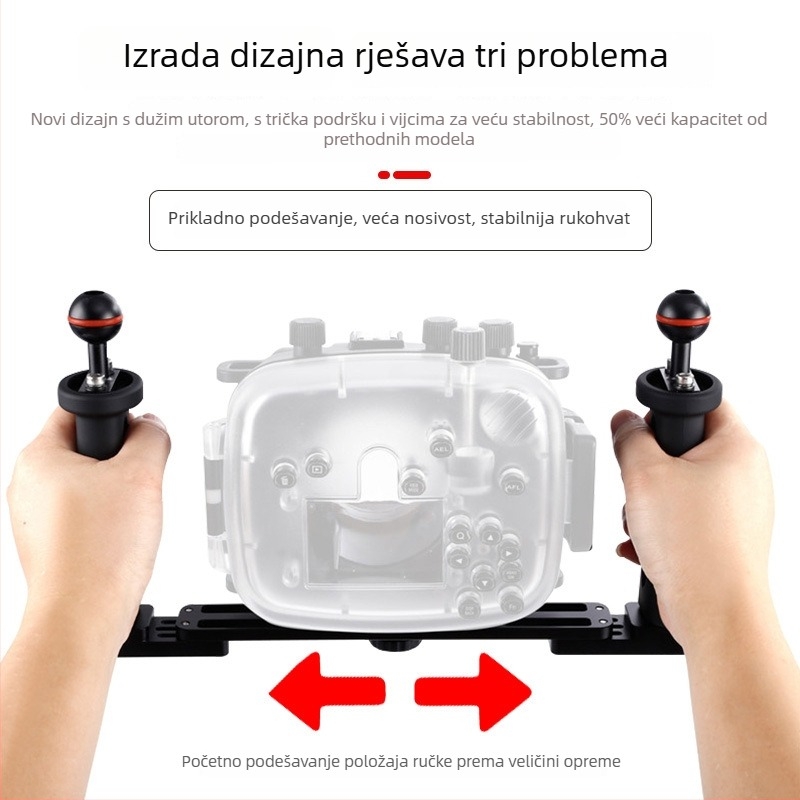 Aluminijski dvostrani držač za podvodnu kućište GoPro/Xiaoyi, model PY-046, 3 čvora, težina 0,556 kg
