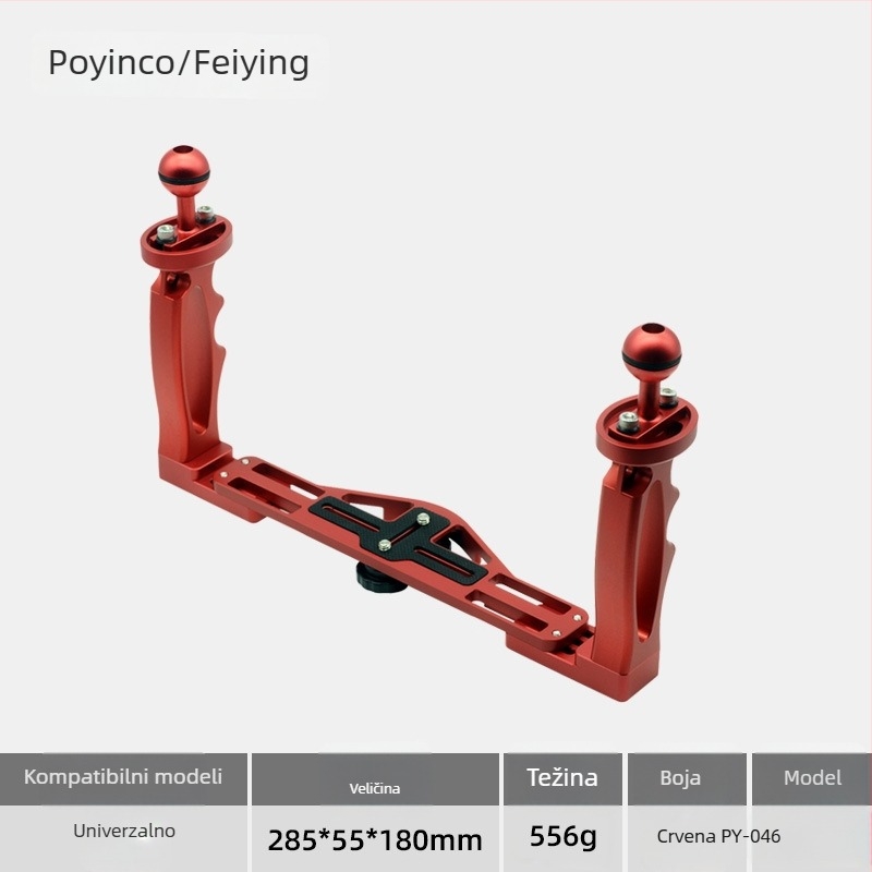 Aluminijski dvostrani držač za podvodnu kućište GoPro/Xiaoyi, model PY-046, 3 čvora, težina 0,556 kg