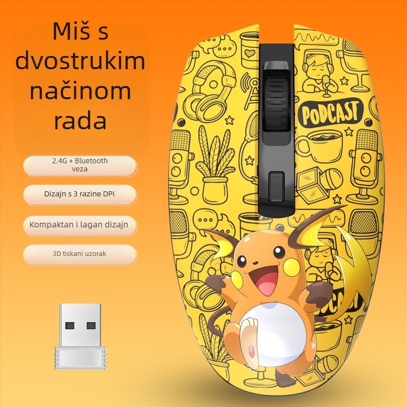 Optička bežična miša s dva načina 2.4G+Bluetooth, 1000dpi, 4 tipke, ergonomska, kompatibilno s desktopom, prilagodba loga