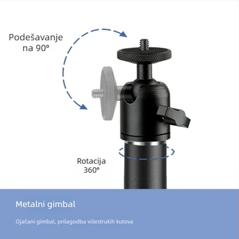 Mini kuglični stativ s metalnom glavom, 1/4″ navoj, za mobitel i kameru, težina oko 101,8 g.