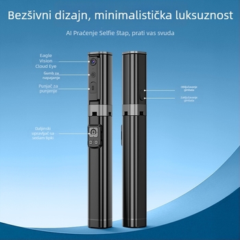 Gimbal selfie štapić s 360° horizontalnom rotacijom i 180° vertikalnim nagibom, prepoznavanje lica i praćenje, Bluetooth upravljanje fotografijama, aluminijska legura
