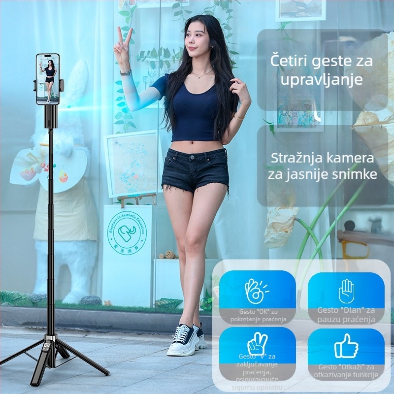Gimbal selfie štapić s 360° horizontalnom rotacijom i 180° vertikalnim nagibom, prepoznavanje lica i praćenje, Bluetooth upravljanje fotografijama, aluminijska legura
