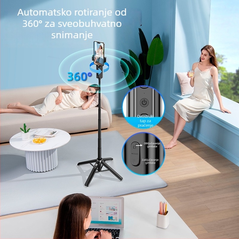 Gimbal selfie štapić s 360° horizontalnom rotacijom i 180° vertikalnim nagibom, prepoznavanje lica i praćenje, Bluetooth upravljanje fotografijama, aluminijska legura