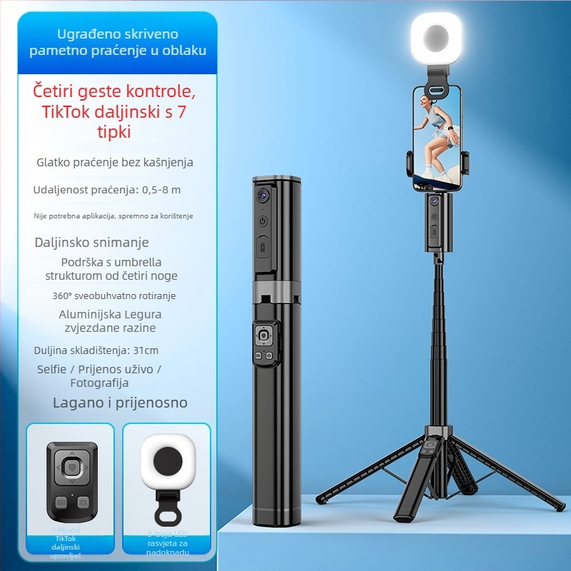 Gimbal selfie štapić s 360° horizontalnom rotacijom i 180° vertikalnim nagibom, prepoznavanje lica i praćenje, Bluetooth upravljanje fotografijama, aluminijska legura