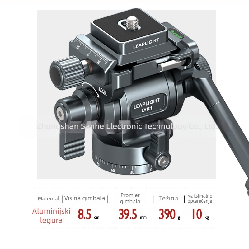 LEAPLIGHT aluminijska panoramska hidraulična glava za kamere i pametne telefone, 360° horizontalno, 145° vertikalno, navoj 1/4″