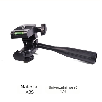 Glava stativa za telefon s ručkom, 3D gimbal, 1/4in navoj, vodoravno 180°, okomito 90°, težina 80 g, za vanjsku upotrebu