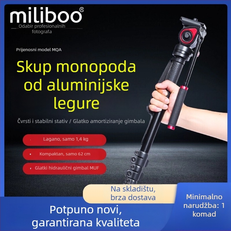 Mibo MQA Monopod za DSLR s hidraulijskom glavom, 4-sekcijski aluminijski monopod, nosivost 2–5 kg, pločica za brzo oslobađanje uključena