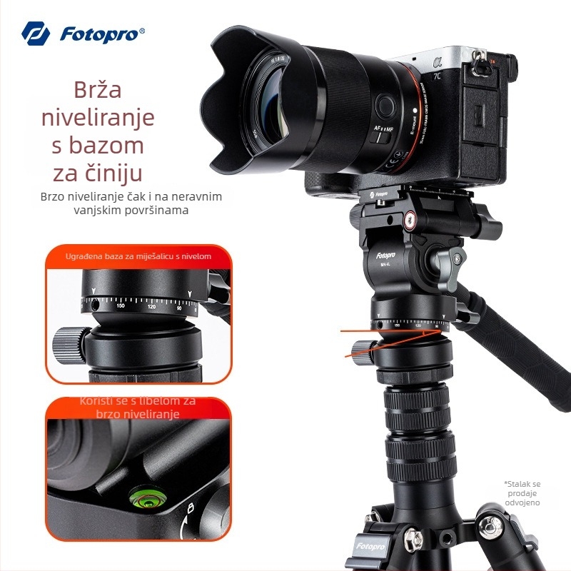 Fotopro hidraulična gimbal glava s bowl nosačem za bezzrcalne kamere – univerzalna, aluminijska legura, vertikalno 360°,horizontalno 90°, težina 0,4 kg