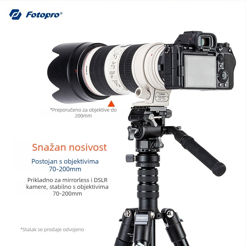 Fotopro hidraulična gimbal glava s bowl nosačem za bezzrcalne kamere – univerzalna, aluminijska legura, vertikalno 360°,horizontalno 90°, težina 0,4 kg