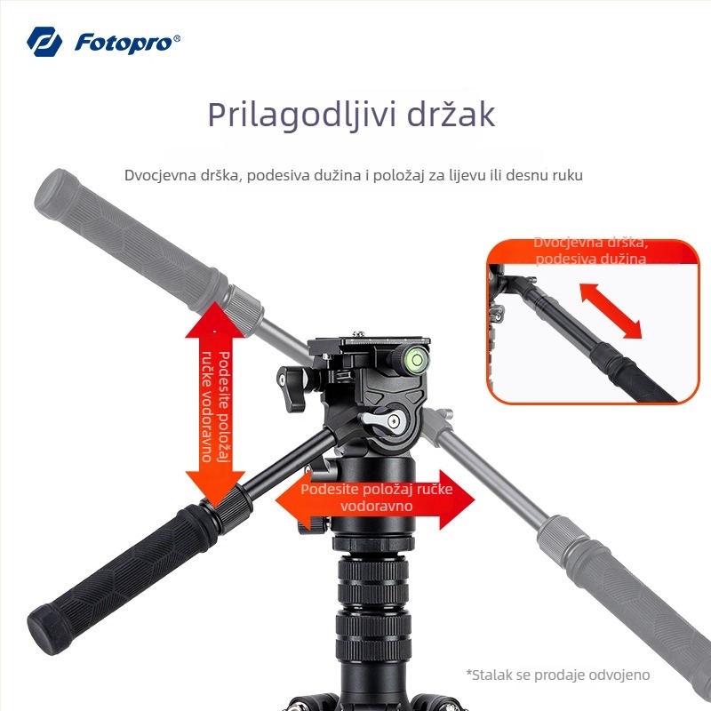 Fotopro hidraulična gimbal glava s bowl nosačem za bezzrcalne kamere – univerzalna, aluminijska legura, vertikalno 360°,horizontalno 90°, težina 0,4 kg