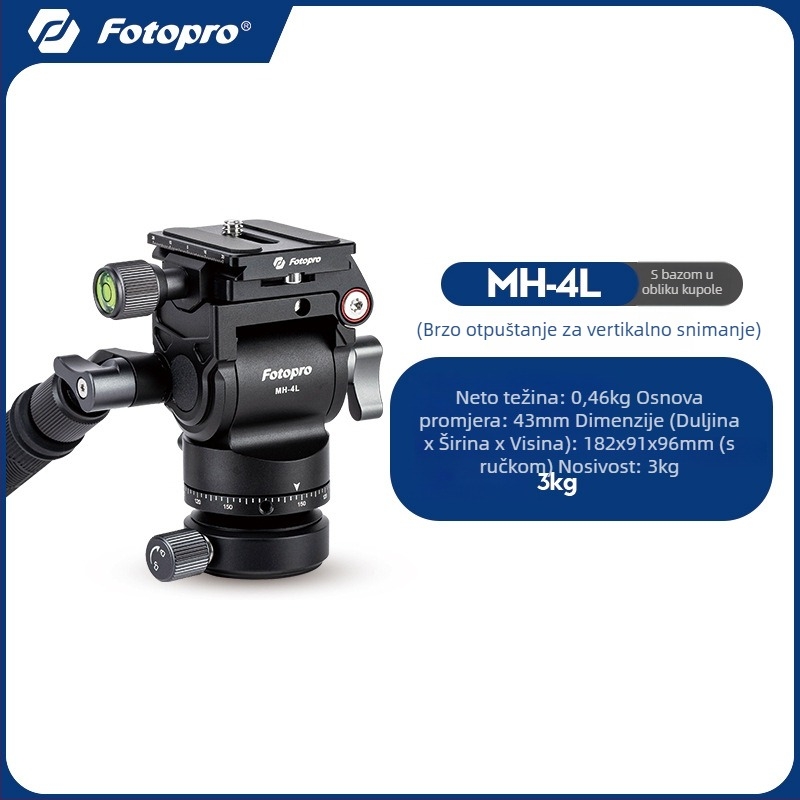 Fotopro hidraulična gimbal glava s bowl nosačem za bezzrcalne kamere – univerzalna, aluminijska legura, vertikalno 360°,horizontalno 90°, težina 0,4 kg