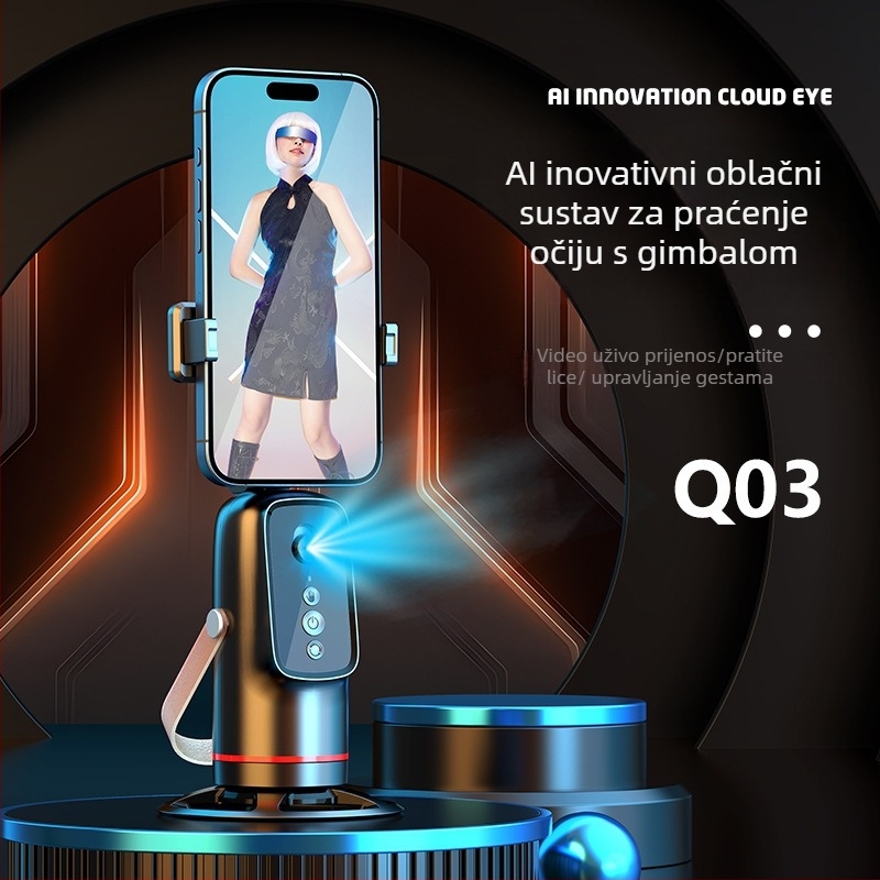 Stabilizator za telefon s AI prepoznavanjem lica i praćenjem – 360° pan-tilt, kompatibilan sa pametnim telefonom, bez aplikacije