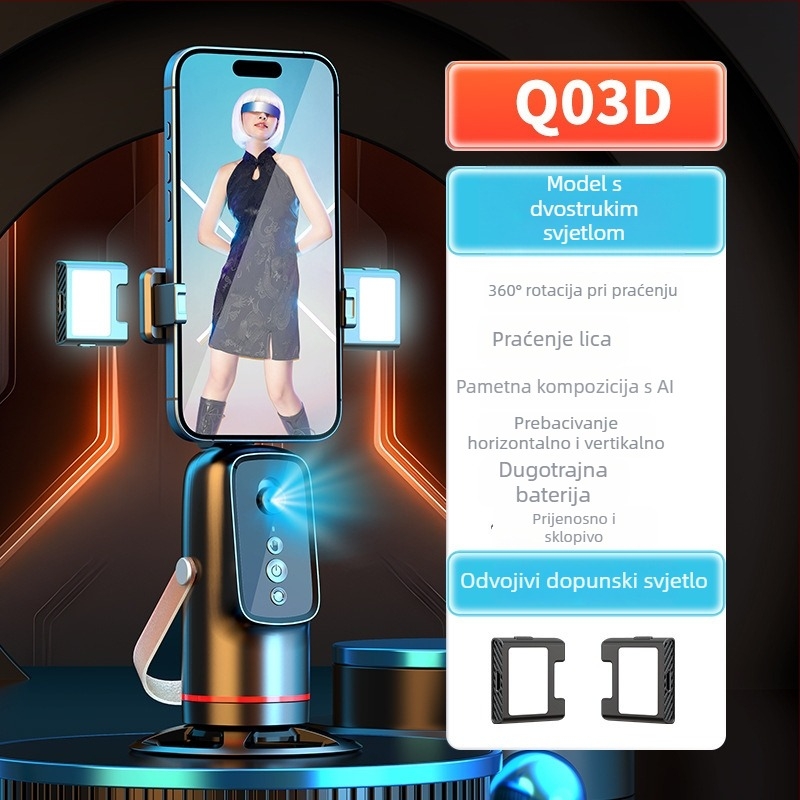 Stabilizator za telefon s AI prepoznavanjem lica i praćenjem – 360° pan-tilt, kompatibilan sa pametnim telefonom, bez aplikacije