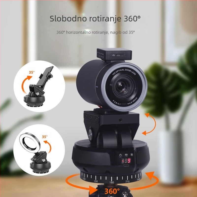 YT1200 Motorni gimbal s prepoznavanjem lica, 360° horizontalno okretanje / ±35° vertikalni nagib, dvostruki osovinski stabilizator, daljinski upravljač — za telefon, kameru, SLR, GoPro