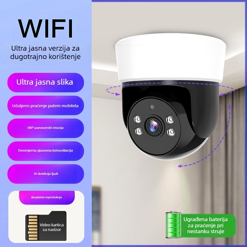WiFi gimbal kamera za ulazna vrata s daljinskim upravljanjem putem pametnog telefona - HD, 0.01 lux, SNR >20dB, -20 do 55°C, 12V, unutarnja i vanjska uporaba