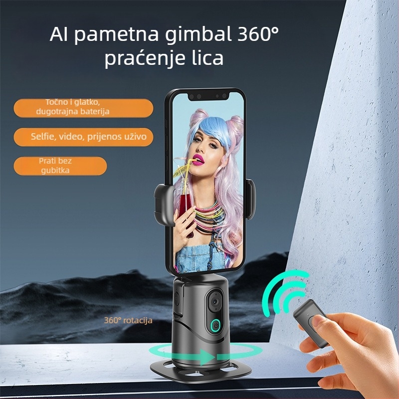 Stolni gimbal za pametni telefon s AI automatskim praćenjem, 360° panoramsko okretanje i nagib, kompatibilan s pametnim telefonima, težina 290 g