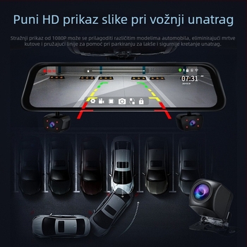 Četvero-kanalni 12-inčni dash cam s HD snimanjem, radarom, načinom čuvara i slikom za vožnju unatrag