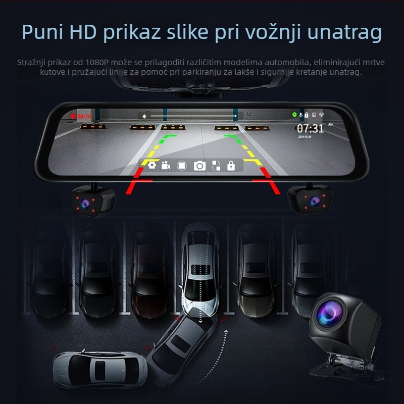 Četvero-kanalni 12-inčni dash cam s HD snimanjem, radarom, načinom čuvara i slikom za vožnju unatrag