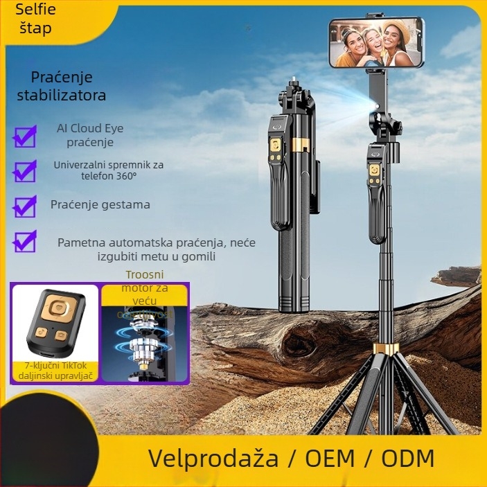 Selfie štap za mobilni telefon s pan-tilt 360° praćenjem i četveroosi stabilizator za livestream i fotografiju