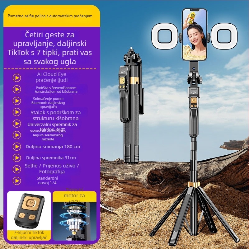 Selfie štap za mobilni telefon s pan-tilt 360° praćenjem i četveroosi stabilizator za livestream i fotografiju