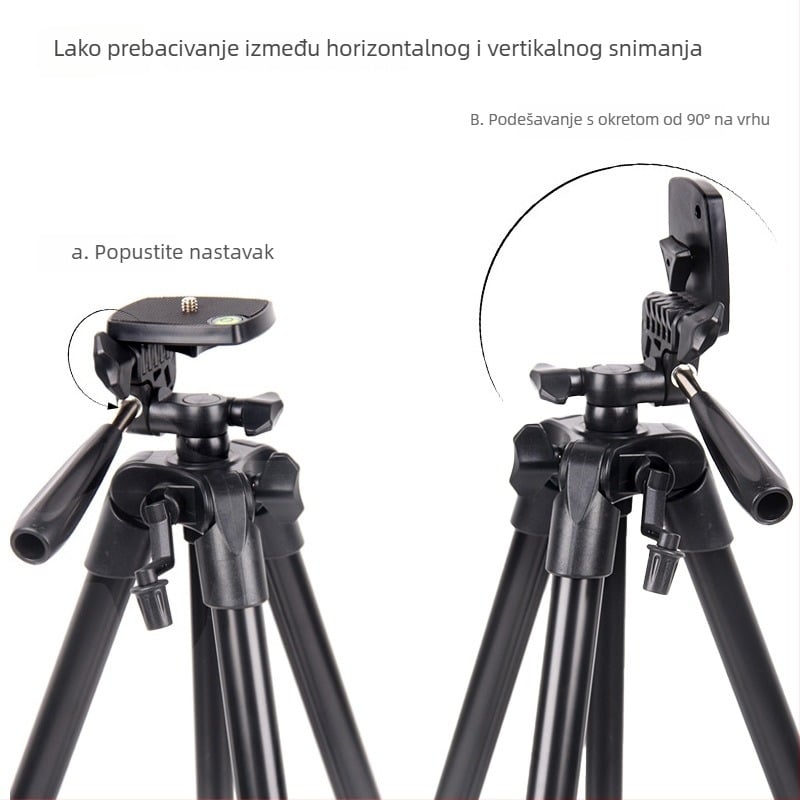 Stativ za kameru i telefon, 4 sekcije, aluminijska legura i plast, 3D gimbal, ploča brzog otpuštanja, nosivost 2 kg