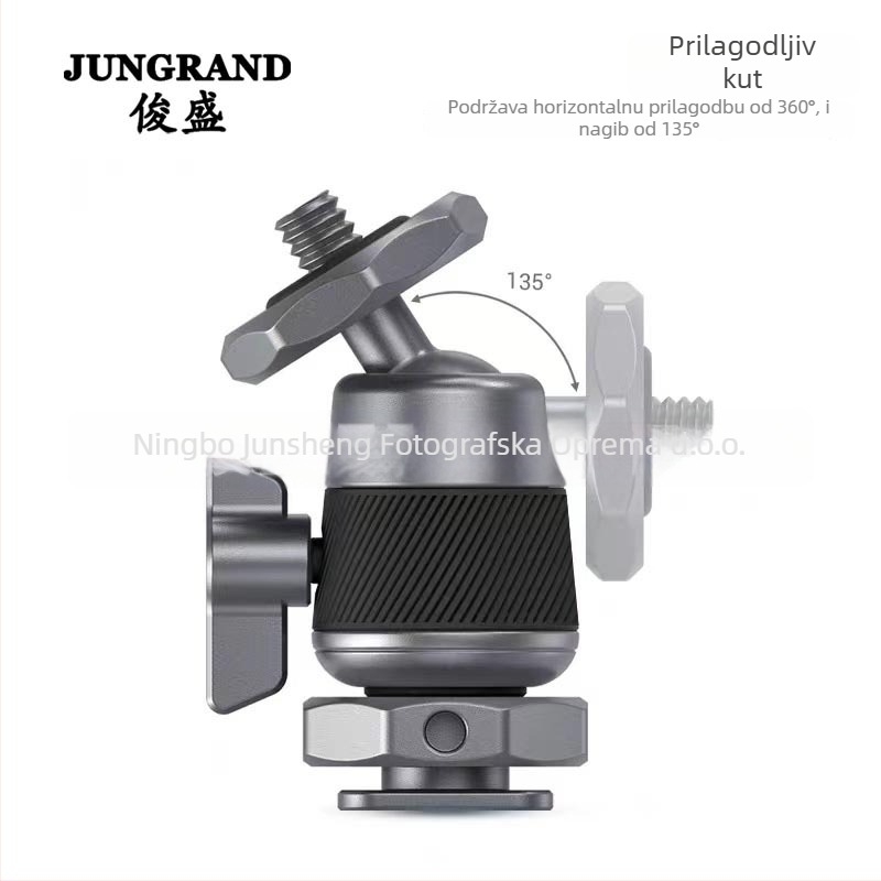 Gimbal nosač za kameru i monitor s CNC hot shoe i cold shoe, aluminijska legura, 360° horizontalno rotiranje, 90° vertikalni nagib, navojno ugradnja