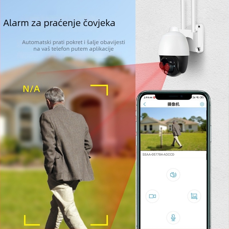Vanjska bežična WiFi kamera za nadzor - 360° noćni vid, dvostruki objektiv (senzor 1/3-inča, 0,01 lux, detekcija ljudi i pokreta, 12V)