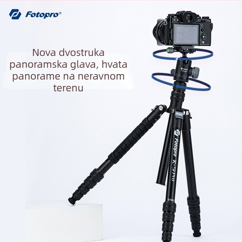 Fotopro X5I PRO aluminijski stativ s hidrauličkom glavom, 5 segmenta, nosivost 6–10 kg, pločica za brzo oslobađanje