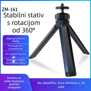 Stolni stativ za kameru — stabilan, kompaktan držač za fotografiju i snimanje na otvorenom; aluminij + plastika, nosivost do 2 kg, težina 0,065 kg, model ZM-161