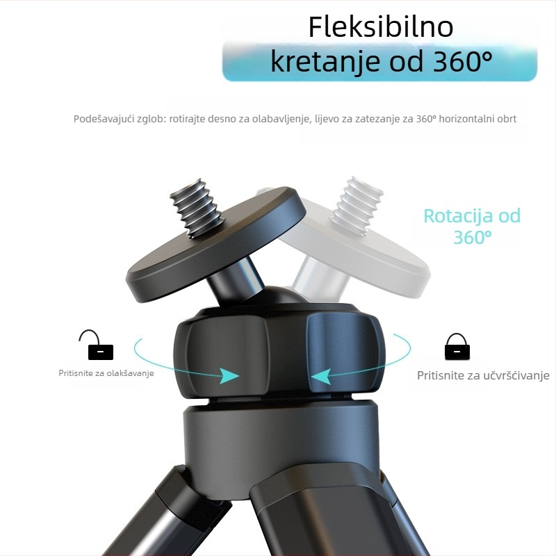 Stolni stativ za kameru — stabilan, kompaktan držač za fotografiju i snimanje na otvorenom; aluminij + plastika, nosivost do 2 kg, težina 0,065 kg, model ZM-161