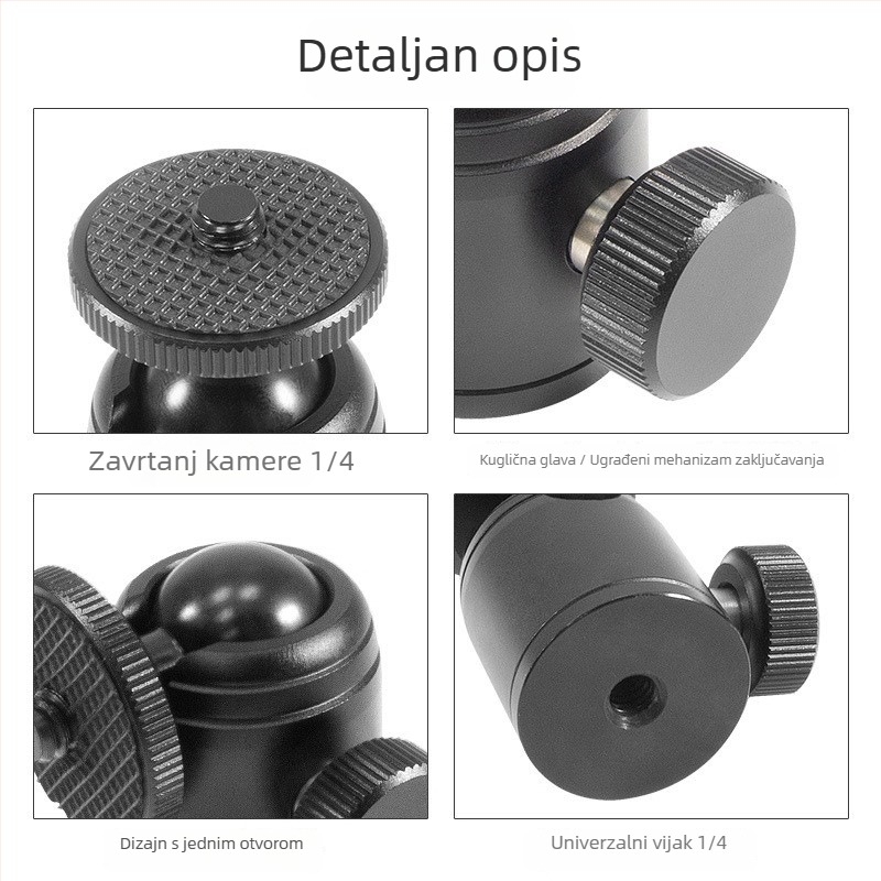 Metalni rotirajući univerzalni držač za pametni telefon za prijenos uživo – mini sferni gimbal pan/tilt (aluminij, 360°, 56 g)