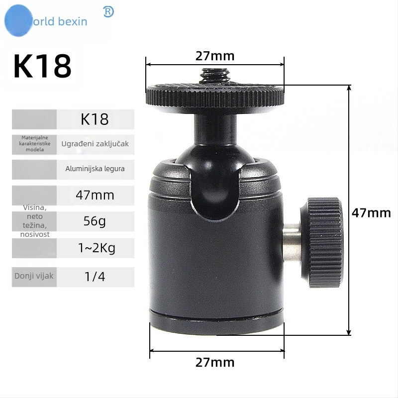 Metalni rotirajući univerzalni držač za pametni telefon za prijenos uživo – mini sferni gimbal pan/tilt (aluminij, 360°, 56 g)