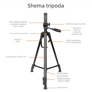 Stolni tripod s 3D PTZ, čelična konstrukcija, nosivost 3 kg, pločica za brzo pričvršćivanje