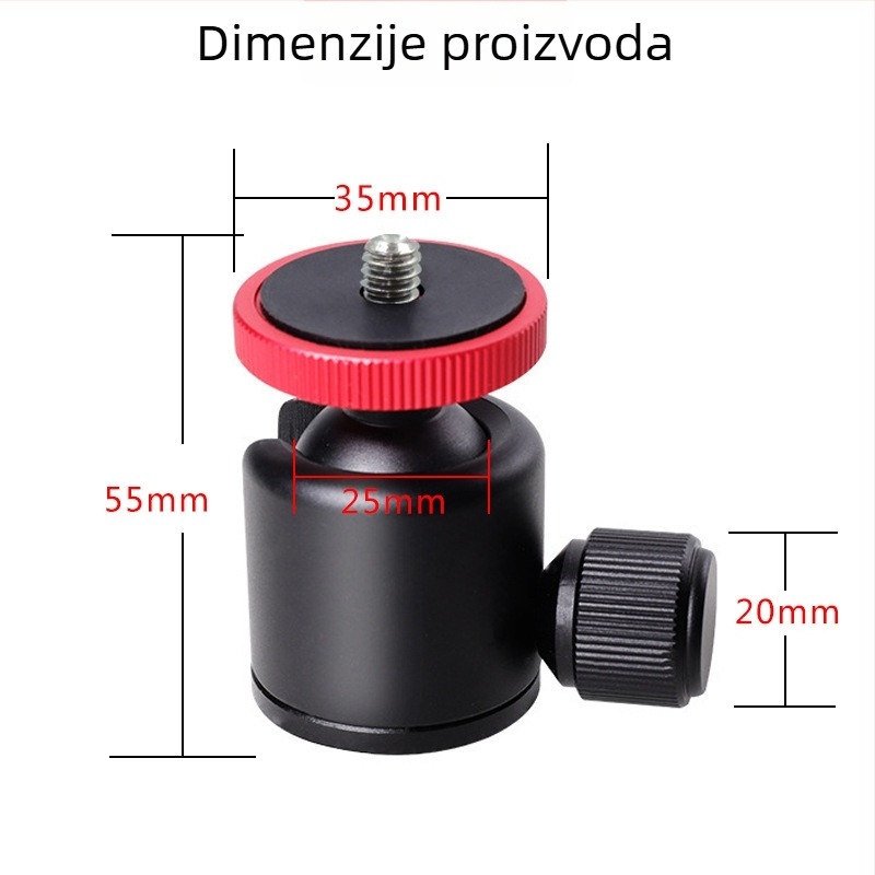 Aluminijski mini gimbal s 360° panoramskim pomakom i nagibom za pametne telefone i kamere, kompatibilan s vijcima 3/8 i 1/4, težina 104 g