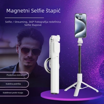 Trokutasti magnetski selfie štapić s tripodom za pametne telefone — 360° rotacija, nehrđajući čelik, proširenje 20–130 cm, daljinski upravljač uključen, kompatibilan s iOS/Android