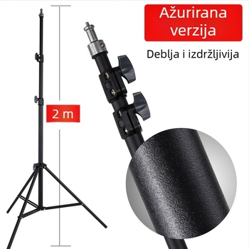 Keen fotografski stativ od karbonskog čelika s podnim nosačem LED rasvjetnog svjetla, 3-dijelni teleskop dizajn, nosivost 10 kg, visina 71–210 cm, promjeri cijevi 25/22/19 mm