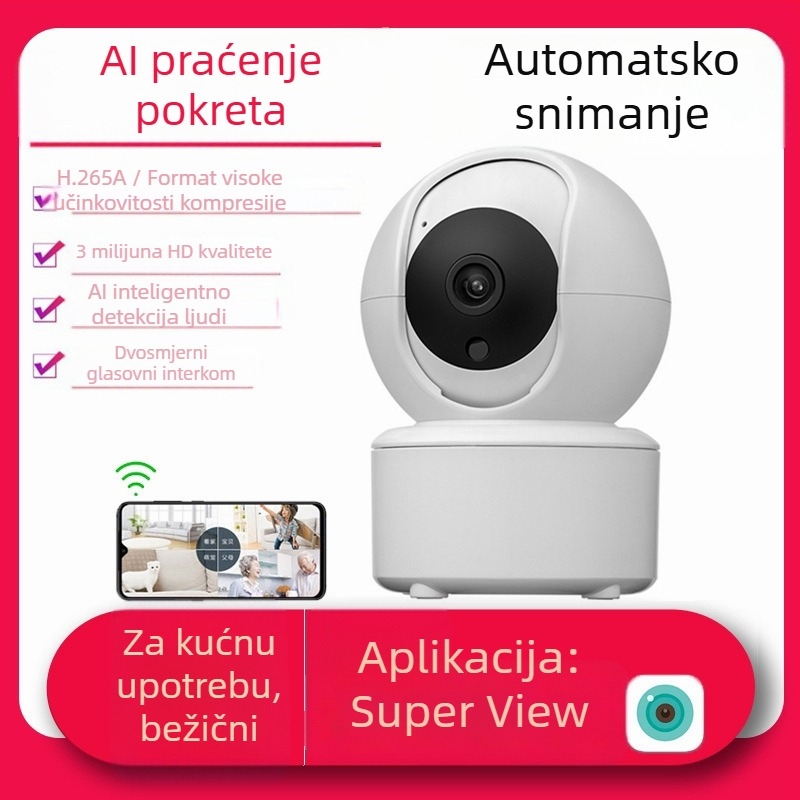 ICSEE bežična kućna kamera — napajanje 5V, plastični PTZ, montaža na zid, na strop ili ravnu površinu