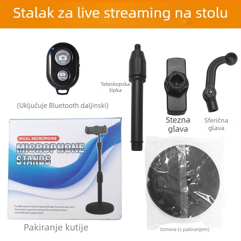 Stolni držač za mobitel za livestreaming, prijenosni klip nosač, univerzalni, plastični