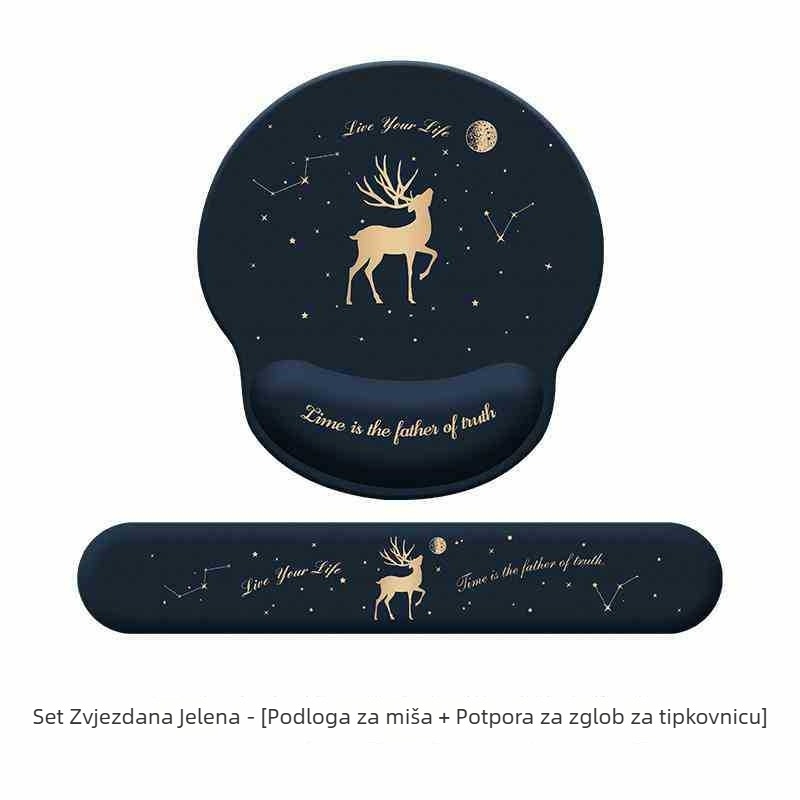 Podloga za miš s podrškom za zglob, crtani dizajn jelena i zvijezda, prirodna guma, protuklizna površina, model Pad-477