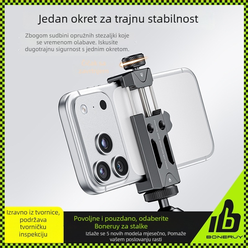 Boneruy Stolni držač za telefon s rotirajućom nosačem i stativom – univerzalno za live streaming, aluminijska legura, 125 g