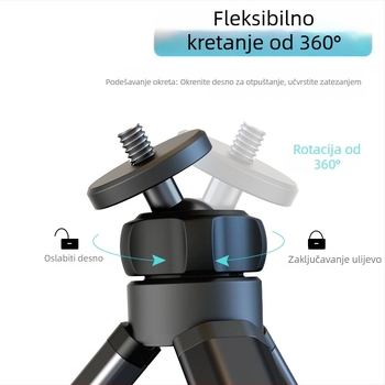 Stolni stabilni tri-pod za live streaming, prijenosni mini PTZ držač kamere, model ZM-161, materijali aluminijska legura + plastika, težina 0,065 kg, nosivost ispod 2 kg