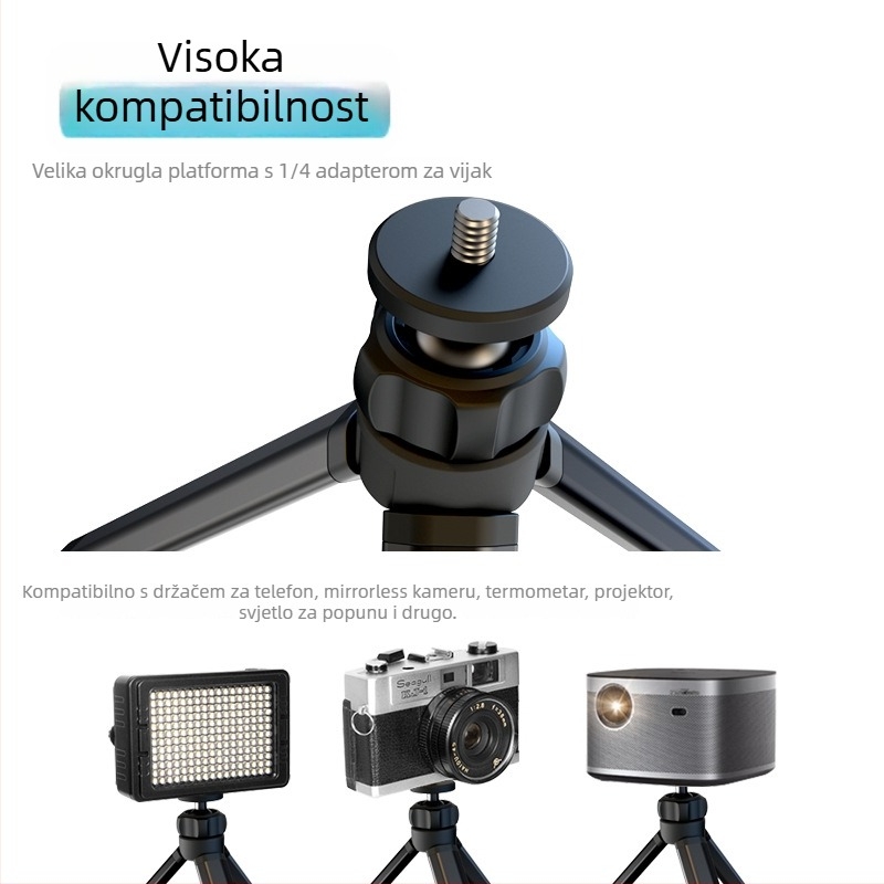 Stolni stabilni tri-pod za live streaming, prijenosni mini PTZ držač kamere, model ZM-161, materijali aluminijska legura + plastika, težina 0,065 kg, nosivost ispod 2 kg